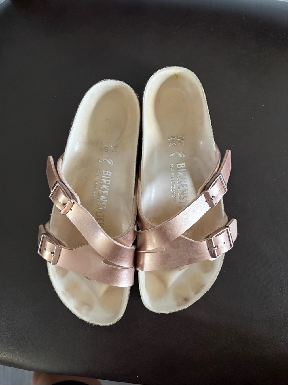 Birkenstock Rose Gold Double-Buckle Cork Slide Sandals - Picture 2 of 4